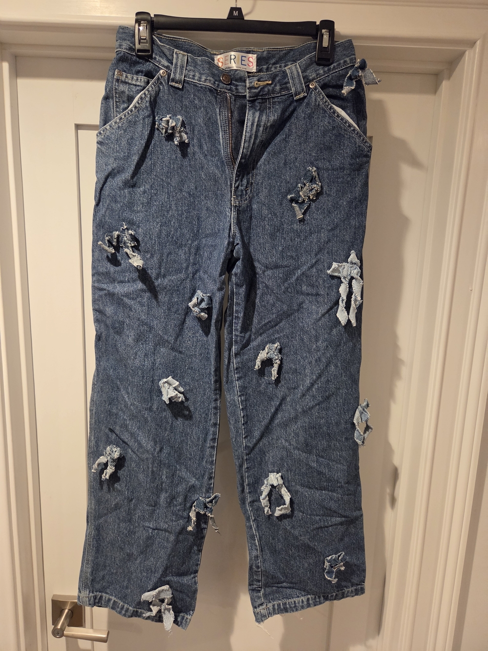 Series Distressed Blue Denim Jeans with Knot Details